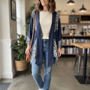 Floral Navy Women's Kimono Cardigan
